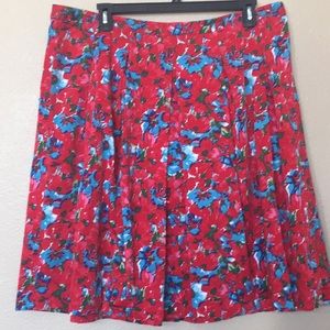 Talbots fit & flare box pleat red floral skirt 20